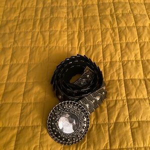 Antiqued Silver Metal Scale CRYSTAL  Stretch Belt